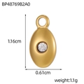 Golden oval jewelry pendant with white zircon inlay and matte brushed finish - Gold Oval Solitaire Pendant (BP48769B2A0)