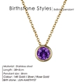 Close-up of 8mm purple cubic zirconia pendant on stainless steel June birthstone necklace - Stainless Steel/8mm/38+5cm / June Purple - Gold