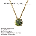 Detail of 8mm green peridot birthstone pendant on stainless steel gold necklace - Stainless Steel/8mm/38+5cm / August Light Green - Gold