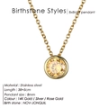 Golden stainless steel birthstone necklace with a round yellow crystal pendant - Stainless Steel/8mm/38+5cm / November Light Yellow - Gold