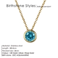 Goldene Edelstahlkette mit 8mm Dezember Geburtsstein Anhänger an einer 38+5cm Kette - Edelstahl/8mm/38+5cm / Dezember Seeblau - Gold