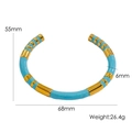 Bracciale rigido stile bambù in acciaio al titanio con smalto verde acqua e misure - Stile in Smalto a Righe Oro Verde Germano (HZ44976D5K1)