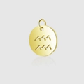 Close-up of golden Aquarius zodiac hollow pendant with polished stainless steel finish - Aquarius / Combination Style / Steel