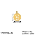 Golden hollow stainless steel Taurus zodiac pendant with circular cutout and size details - Gold Hollow Round (YP25357D-JN) / Taurus