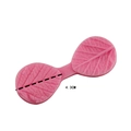 Close-up of pink leaf-shaped silicone fondant mold with fine vein texture and size markings - Universal Style (3174)