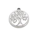 Silver stainless steel tree of life circular pendant for DIY jewelry making and necklaces - Silver