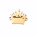 Polished gold stainless steel queen crown pendant connector with dual hanging holes - Gold
