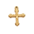 Vintage golden stainless steel cross pendant with detailed engraving for DIY jewelry - Gold