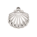 Silver shell charm pendant in stainless steel with textured radial lines for DIY jewelry - Silver