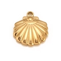 Golden polished stainless steel seashell pendant charm with detailed radial textures - Gold