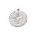 Polished silver stainless steel round north star pendant with intricate dotted edge detail - Silver