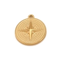 Gold round stainless steel pendant with 8-point star relief and beaded texture - Gold