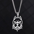 Pendentif chien pitbull poli en acier inoxydable avec collier à pointes et chaîne torsadée - Bouledogue Couleur Acier Chaîne Gourmette