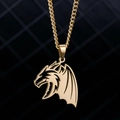 Gotische Drachen-Halskette in Gold-Optik mit Drachenkopf-Anhänger und Kordelkette - Drache Goldfarbe Panzerkette