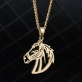 Collier hip hop homme avec pendentif tête de cheval évidé en acier inoxydable doré - Cheval Couleur Or Chaîne Gourmette