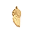 Polished golden stainless steel angel wing pendant with detailed feather texture - Gold
