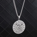 Silver Saint Michael archangel protector pendant necklace on black textured background - Steel
