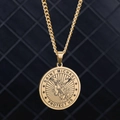 Golden Saint Michael Archangel pendant necklace with round medal on black background - Gold