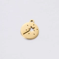Polished gold stainless steel round charm featuring a hollow star and radiant engraving - Gold