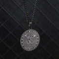 Saint Michael Archangel round pendant necklace in dark grey stainless steel with rope chain - Black