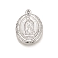 Silberner ovaler Madonna von Guadalupe Anhänger mit detaillierter Gravur und Matt-Finish - Silber