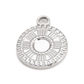 Silver stainless steel sunburst circle pendant with hollow center and radiant engravings - Silver