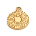 Golden stainless steel sunburst charm pendant with radial texture for DIY jewelry making - Gold