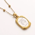 Gold Cancer zodiac pendant necklace with white inlay and hammer textured edge finish - 4-Cancer / 45cm