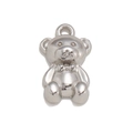 Polished silver stainless steel teddy bear pendant with bow detail for DIY jewelry - Silver, Large