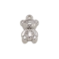3D silver stainless steel teddy bear pendant charm with bow tie for DIY jewelry making - Silver, Small