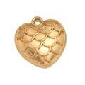 Golden heart-shaped titanium steel pendant with dragon scale texture and round hanging hole - Gold