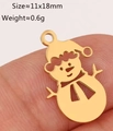 Macro view of a 11x18mm golden snowman pendant in stainless steel for DIY jewelry making - Gold Hollow Snowman (DY1241--2)