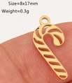 Macro view of a 8x17mm gold hollow candy cane pendant for DIY jewelry making - Gold Hollow Candy Cane (DY1245--2)