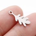 Leaf-shaped stainless steel pendant in silver finish held on finger for size scale - Leaf Shape (DY762-1) / Steel