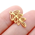 Delicate golden cutout leaf earring pendant on a fingertip to show its small size - Gold Color Hollow Leaf (DY750-2)