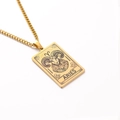 Golden Aries zodiac tarot card rectangular pendant necklace with Cuban link chain - Aries / Gold