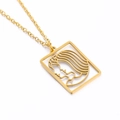Gouden ketting met vierkante opengewerkte hanger en artistiek silhouet - Tweelingen - 45 cm