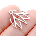 Silver stainless steel hollow leaf pendant charm for DIY jewelry being held by hand - Steel Color 5-Lobe Leaf (DY752-1)
