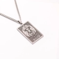 Silver vintage Taurus zodiac necklace with tarot style rectangular pendant and Cuban chain - Taurus / Steel