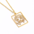 Gouden roestvrijstalen ketting met een holle rechthoekige Leeuw-sterrenbeeldhanger - Leeuw - 45 cm