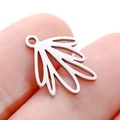 Silver stainless steel hollow leaf earring charm accessory held between fingers - Steel Color Hollow Fan (DY753-1)