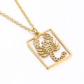 Gold hollow rectangular Scorpio zodiac pendant necklace with fine stainless steel chain - Scorpio - 45cm