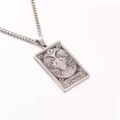 Vintage stainless steel Gemini zodiac sign rectangle pendant on thick Cuban chain - Gemini / Steel