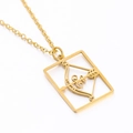 Gold hollow rectangular Sagittarius pendant necklace with arrow symbol in stainless steel - Sagittarius - 45cm