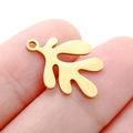 Golden irregular leaf pendant in stainless steel held between fingers for size reference - Gold Color Abstract Leaf (DY754-2)
