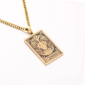 Golden Gemini zodiac tarot card necklace with vintage stainless steel plate pendant - Gemini / Gold