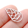 Polished silver stainless steel teardrop pendant with intricate hollow leaf design - Steel Color Hollow Teardrop (DY755-1)