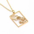 Golden Aquarius hollow rectangle pendant necklace on delicate stainless steel O-chain - Aquarius - 45cm