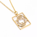 Gouden roestvrijstalen ketting met holle rechthoekige Vissen-sterrenbeeld hanger dames - Vissen - 45 cm