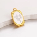 Rechteckiger goldener Edelstahl-Blumenanhänger mit ovalem botanischem Design - Februar Veilchen (2-February)